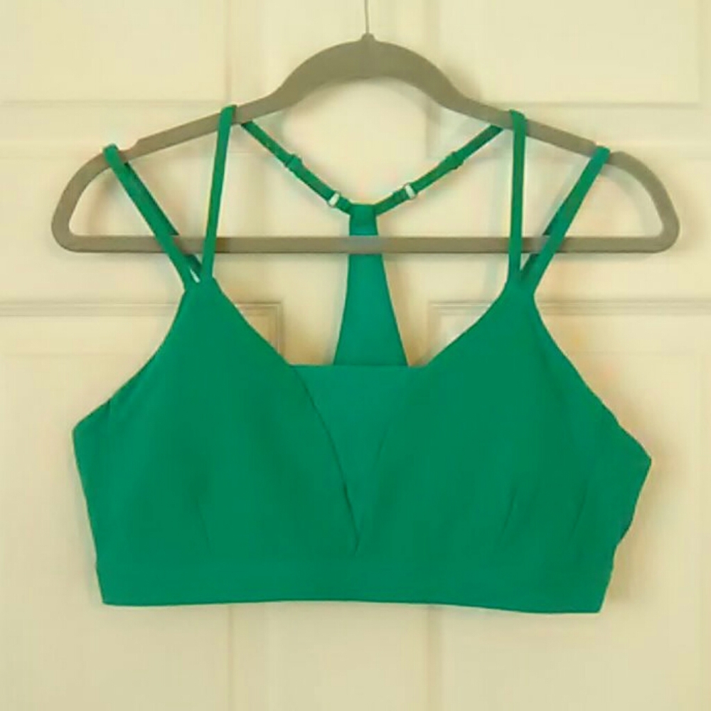 Strappy teal sports bra